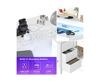 gaomon L Shaped Desk with Power Outlets & Led Lights, Computer Desk with Drawers & Shelves