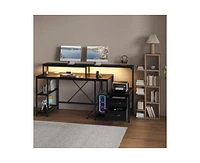 gaomon Computer Desk 63" with File Drawer, Gaming Desk with Led Light & Power Outlets, Home Office Desk with Printer Space