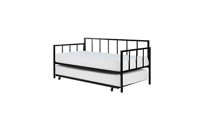 Slickblue Heavy Duty Metal Daybed with Roll-Out Trundle Bed