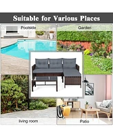 Gymax 3PCS Outdoor Rattan Furniture Set Patio Couch Sofa Set w/ Cushion