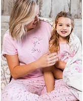 Deux par Women's Printed Organic Cotton Two-Piece Pajama Set Small Pink Flowers On Pale Background - Adult