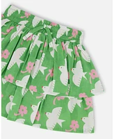 Deux par Toddler Girls Tiered Elastic Waist Skirt Green With White And Pink Bird - Toddler|Child