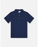 Deux par Big Boys Short Sleeve Polo Shirt Navy Blue