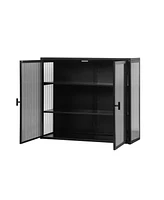 gaomon Modern Wall Cabinet With Glass Door Metal Storage Cabinet With Detachable Shelves For Entryway Living Room Bathroom Dining Room