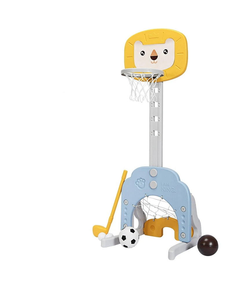 Kuyotq 3-in-1 Adjustable Kids Basketball Hoop Sports Set