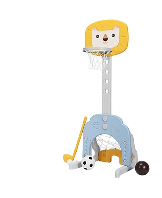 Kuyotq 3-in-1 Adjustable Kids Basketball Hoop Sports Set