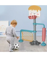 Kuyotq 3-in-1 Height Adjustable Basketball Stand Set with Soccer and Roller