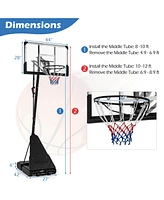 Costway 4.9-10 Ft Basketball Hoop System with 44 Inch Shatterproof Backboard with Wheels