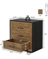 Tribesigns Nightstand Set of 2, Traditional Side Table with 3 Drawers, Tall Wood Bedside Table for Bedroom, Dorm and Small Spaces