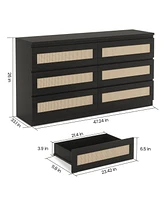 gaomon Rattan Dresser for Bedroom, Modern 6 Drawer Double Dresser with Anti-Tip Kit