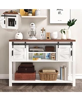 gaomon Farmhouse Industrial Entryway Table With Sliding Barn Doors - Rustic Sideboard Buffet Cabinet For Kitchen, Dining Room, Living Room
