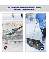 Mecale Rolling Snow Pusher Shovel with Adjustable Handle