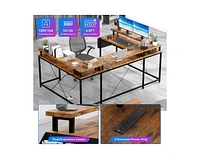 gaomon U Shaped Computer Gaming Desk with Power Outlets & Usb Ports, Led Strip and Monitor Stand