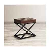 Jofran Global Archive Distressed Genuine Leather Ottoman Stool