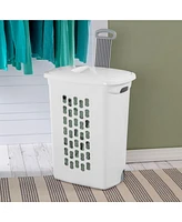 Sterilite White Laundry Hamper With Lift-Top, Wheels, And Pull Handle, 9 Pack