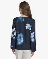 Halston Women's Floral Chain Cut-Out Blouse