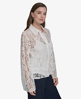 Halston Women's Collared Lace Button-Front Shirt