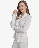 Halston Women's Faux-Wrap Side-Knot Long-Sleeve Blouse