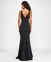 City Studios Juniors' Embellished-Neck Side-Slit Gown, Created for Macy's