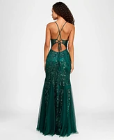 Say Yes Juniors' Sequin Mesh-Inset Mermaid-Skirt Gown, Created for Macy's