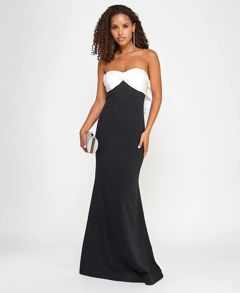 City Studios Juniors' Scuba Twisted Back-Bow Gown, Created for Macy's