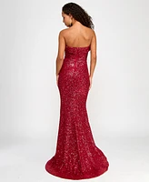 B Darlin Juniors' Red-Sequin Foldover Floor-Sweeping Gown