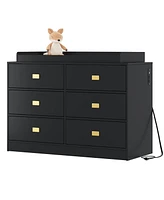 gaomon Dresser for Bedroom with 6 Drawers, Changing Table Top, Nursery Diaper Station Baby Power