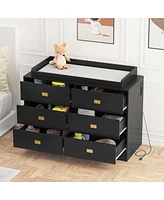 gaomon Dresser for Bedroom with 6 Drawers, Changing Table Top, Nursery Diaper Station Baby Power