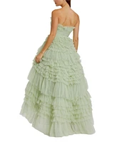 Mac Duggal Women's Strapless Tulle Ruffle Gown