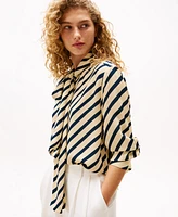 Tommy Hilfiger x Sofia Richie Grainge Women's Fluid Brenton Striped Tie-Neck Shirt