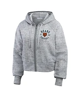 Wear by Erin Andrews Women's Heather Gray Chicago Bears Speckled Fleece Cropped Full-Zip Hoodie