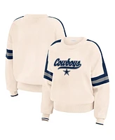 Wear by Erin Andrews Women's Cream Dallas Cowboys Stripe Pullover Sweater