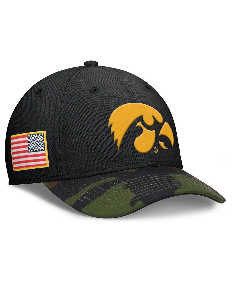 Nike Men's Black/Camo Iowa Hawkeyes 2024 Military Appreciation Rise Swoosh Performance Flex Hat