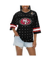 Gameday Couture Women's Black San Francisco 49ers Kickoff Time Allover Rhinestone Sports Stripe Jersey V-Neck T-Shirt