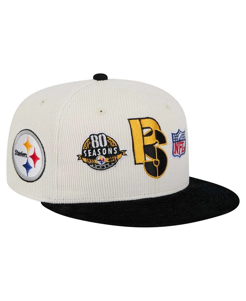 New Era Men's Cream/Black Pittsburgh Steelers Corduroy 59FIFTY Fitted Hat