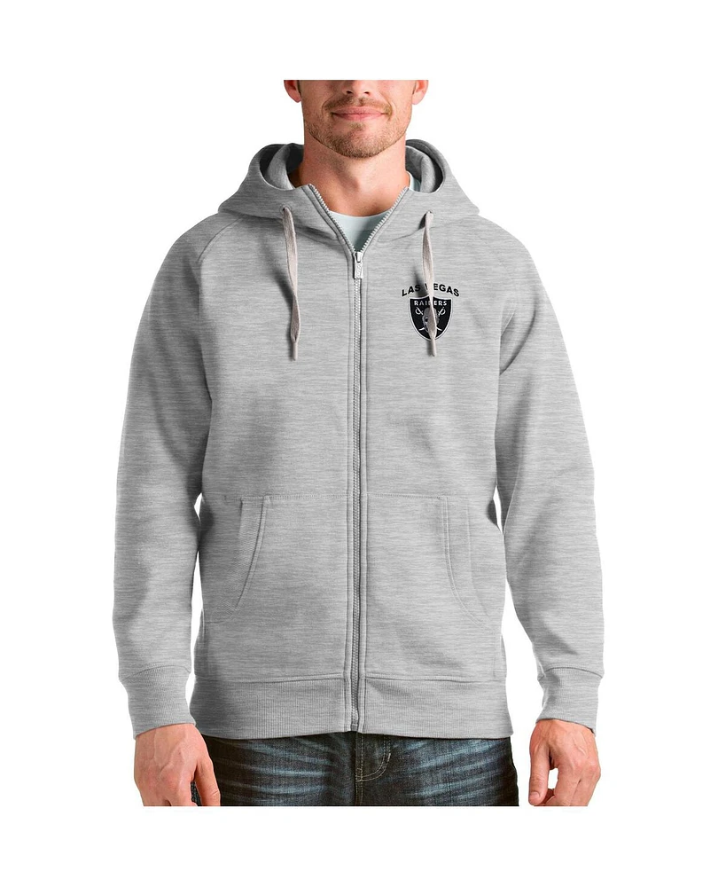 Antigua Men's Heather Gray Las Vegas Raiders Victory Full-Zip Hoodie