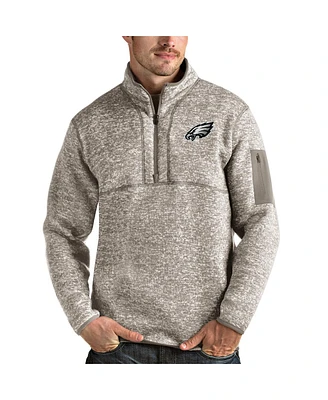 Antigua Men's Oatmeal Philadelphia Eagles Fortune Quarter-Zip Pullover Jacket