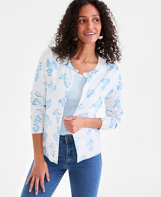 Style & Co Women's Printed Crewneck Button-Front Cardigan, Exclusively at Macy's