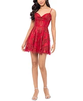 Blondie Nites Juniors' Sequin Embellished Sleeveless Fit & Flare Dress