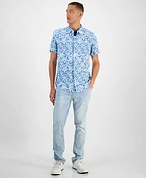Guess Men's Slim Fit Short Sleeve Printed Button-Front Shirt