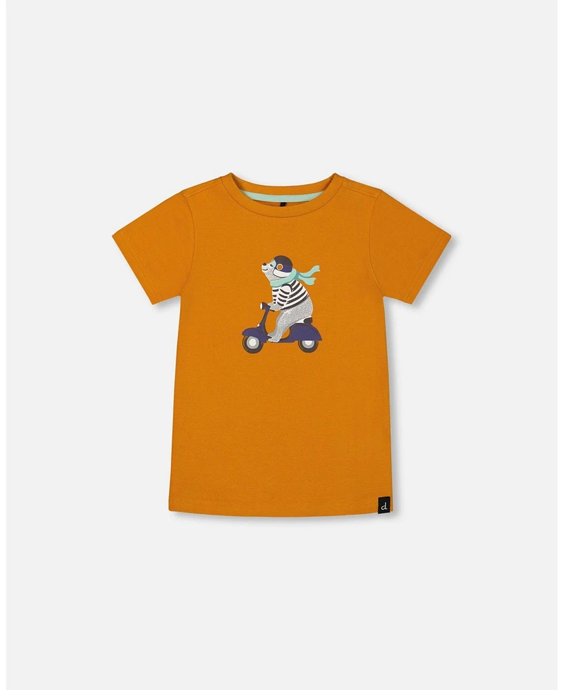 Deux par Big Boys Organic Cotton Tee Vibrant Orange And Blue Vespa