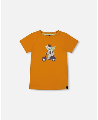 Deux par Big Boys Organic Cotton Tee Vibrant Orange And Blue Vespa