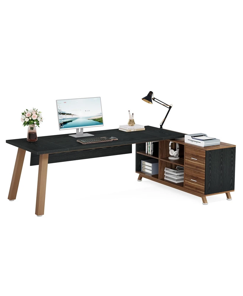 Tribesigns 71-Inch Executive Desk, L-Shaped Desk with 55-Inch Cabinet, Large Office Storage Shelves, Modern Computer for Home