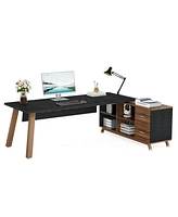 Tribesigns 71-Inch Executive Desk, L-Shaped Desk with 55-Inch Cabinet, Large Office Storage Shelves, Modern Computer for Home