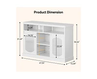 gaomon Modern Coffee Cabinet with Led Lights, White Bar Cabinet with 2 Glass Doors, Coffee Bar Cabinet with Adjustable Shelves