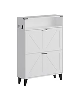 gaomon Shoe Cabinet with 2 Flip Drawers, Front Door Shoe Rack with Metal Legs and Adjustable Shelf, Shoe Rack for Front Door Entrance, Entryway, White