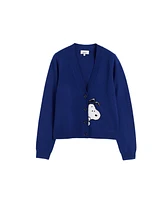 Chinti and Parker Women's & Meets Peanuts Snoopy Peek Pocket Wool Cashmere Cardigan