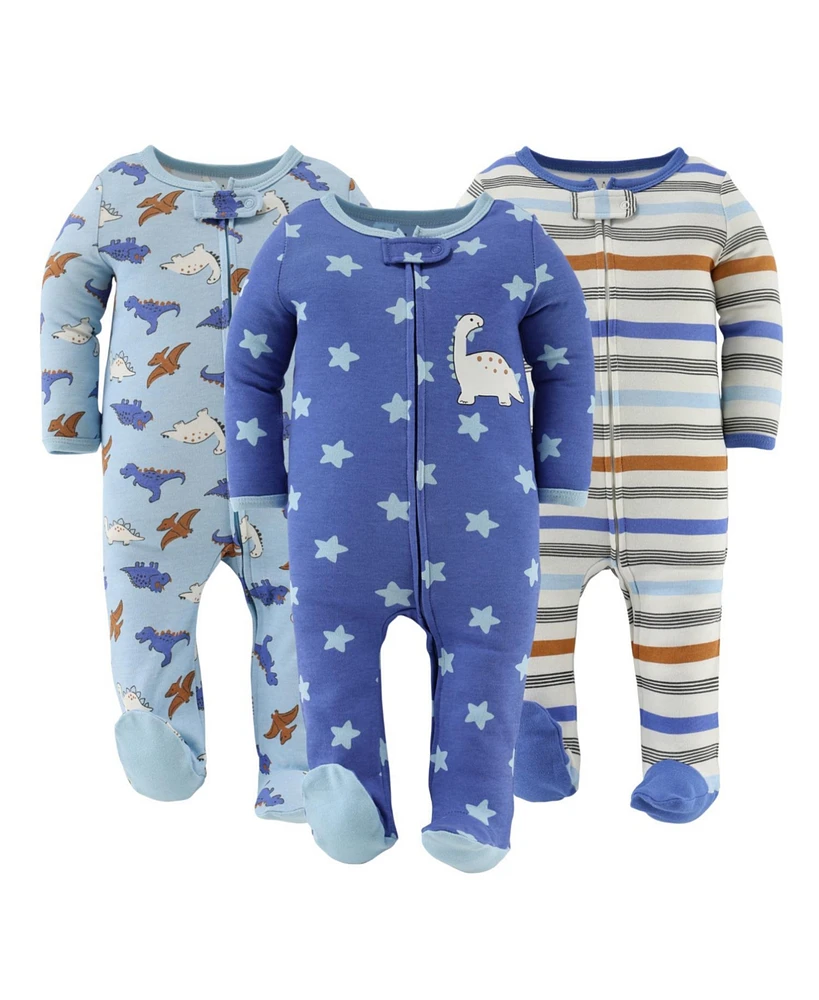 The Peanutshell Baby Boys 3pk Cotton Sleeper Set Boy, Cobalt Dino