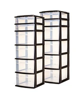Homz Plastic 6 Clear Drawer Home Storage Container Tower, Black/Clear (2 Pack)
