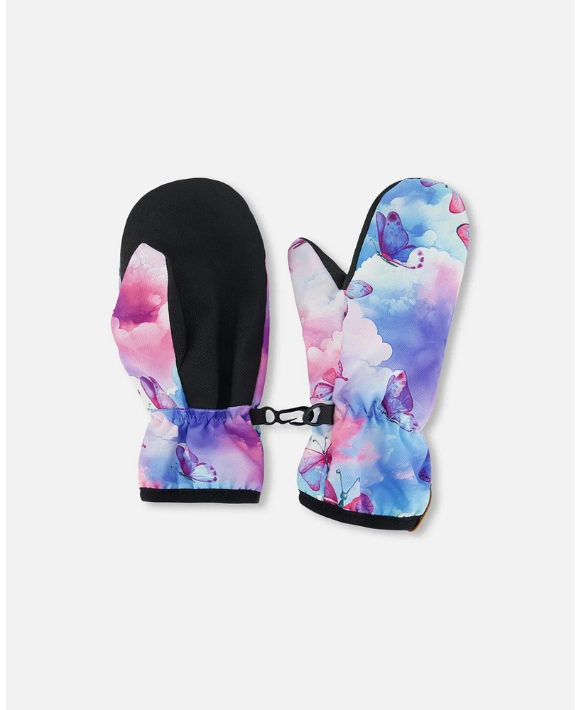 Deux par Deux Girls Printed Mid-Season Mittens Butterflies On Multicolored Background